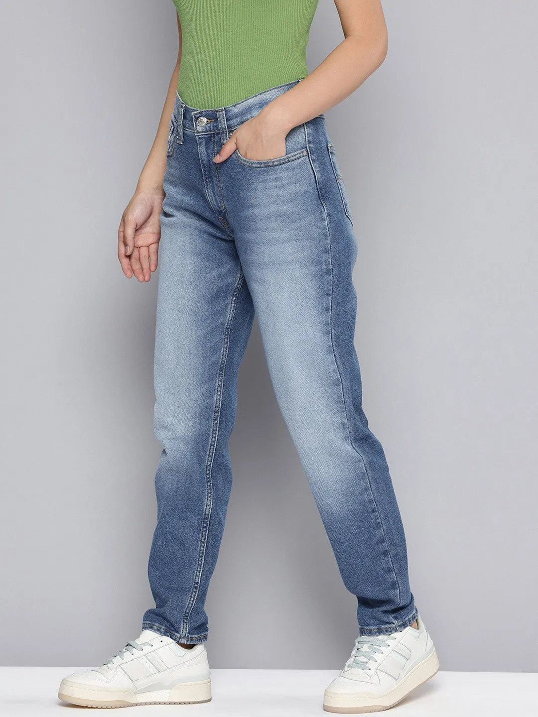 Women's 80s Mom Blue Loose Fit Mid Rise Jeans abrasion resistant coating Stylish Daily Wear Parent Style