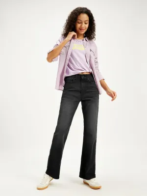 Women's Black Wedgie Bootcut Fit Mid Rise Jeans Breathable Minimalist