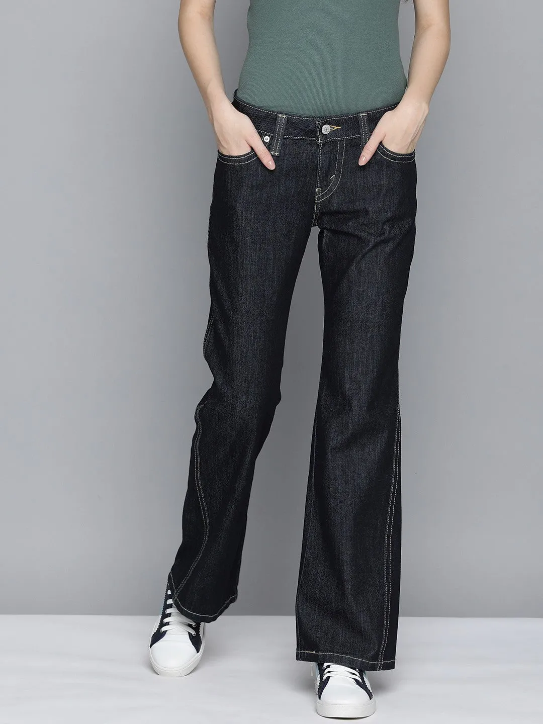 Urban Fit Simple Style Women's Blue Bootcut Fit Low Rise Jeans