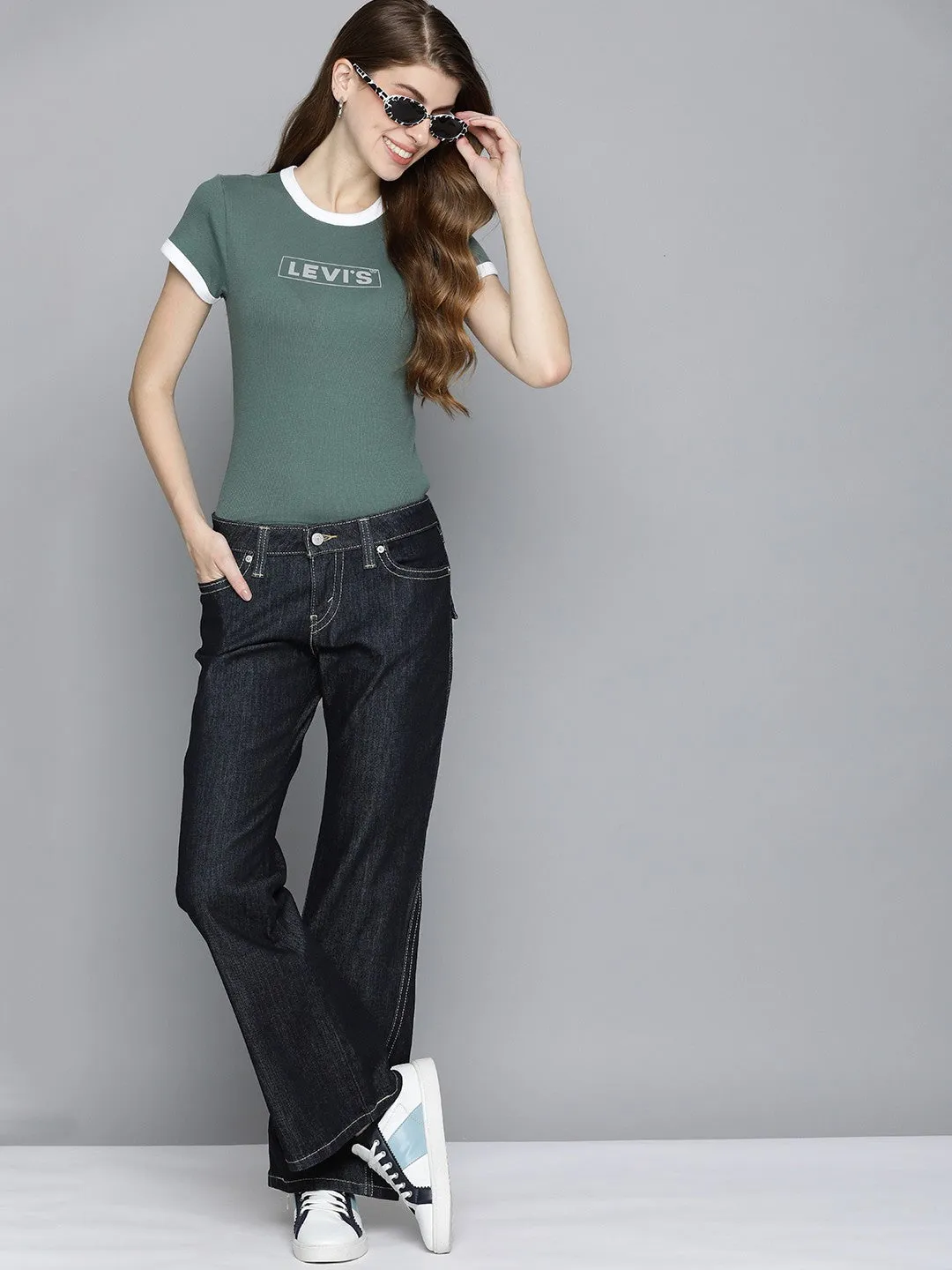 Premium Cotton Blend Women's Blue Bootcut Fit Low Rise Jeans