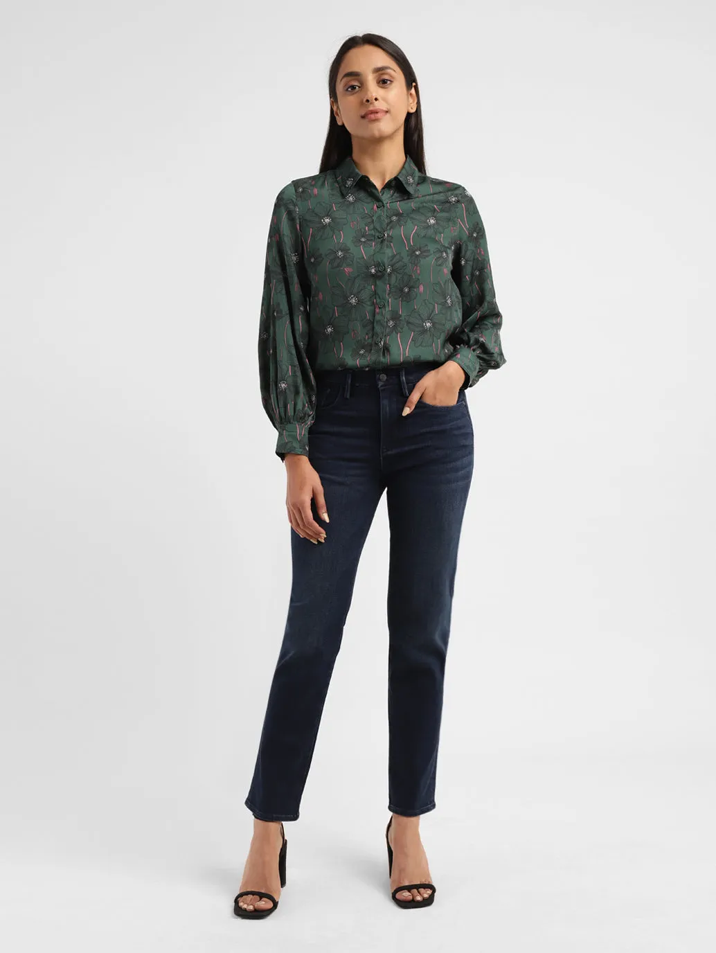 Women's Redloop 724 Blue Straight Fit High Rise Jeans Work Meeting Trendy Modern Minimalist Mid Rise