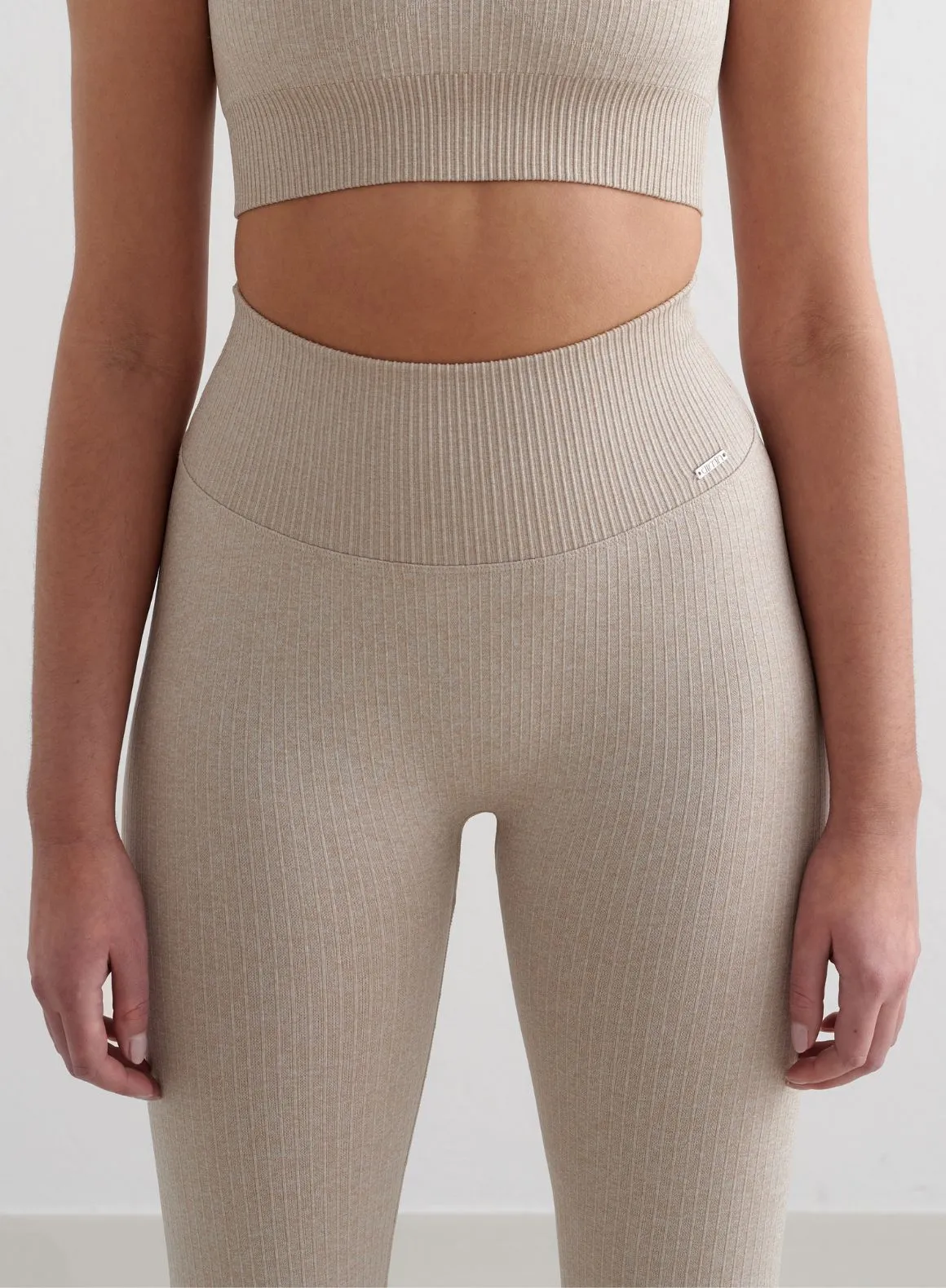 Outdoor Lover Travel Outfit Beige Melange Ribbed Seamless Tights