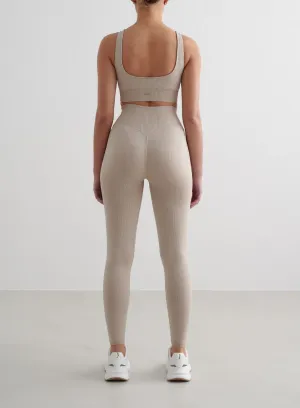 Beige Melange Ribbed Seamless Tights Beginner Level Seamless Design Hiking Trail Non See