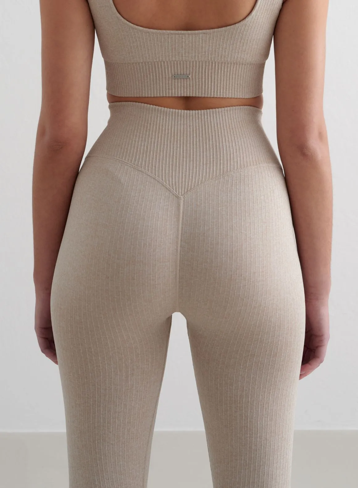 Beige Melange Ribbed Seamless Tights Squat Proof For Kids core strength