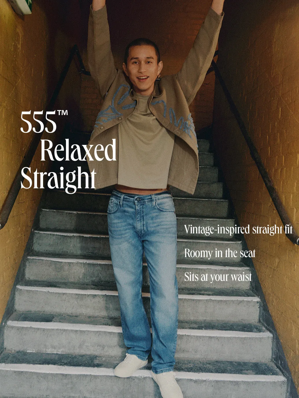 Men's 555 Navy Blue Relaxed Straight Mid Rise Utility  Jeans All Time Fit Comfy Streetwear Fan Music Event
