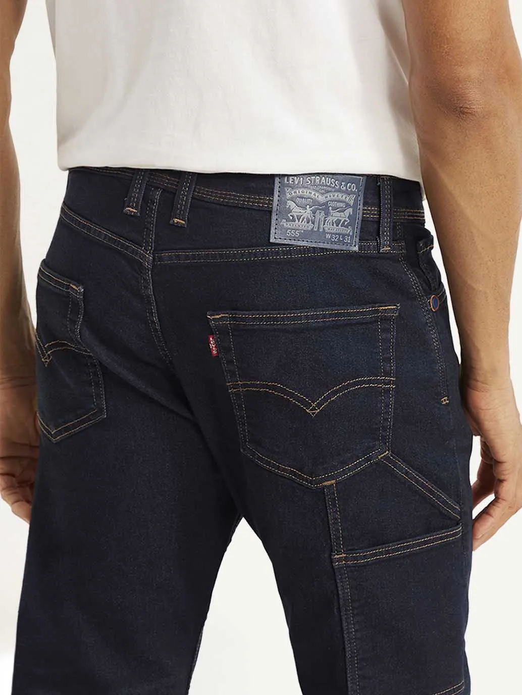 Unisex Wear Premium Men's 555 Navy Blue Relaxed Straight Mid Rise Utility  Jeans