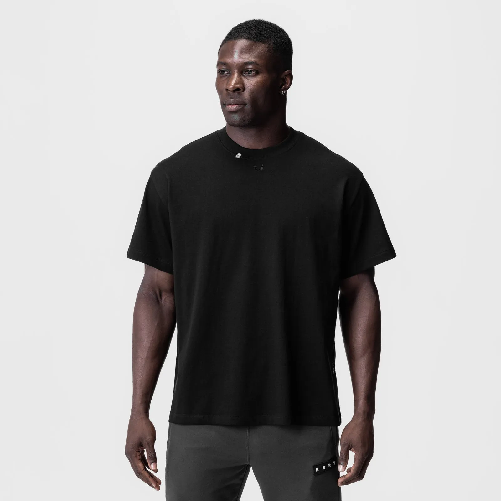 0797. Tech Essential? Relaxed Tee - Black/Black "OTWR" Vibrant Prints Ethically Sourced Material