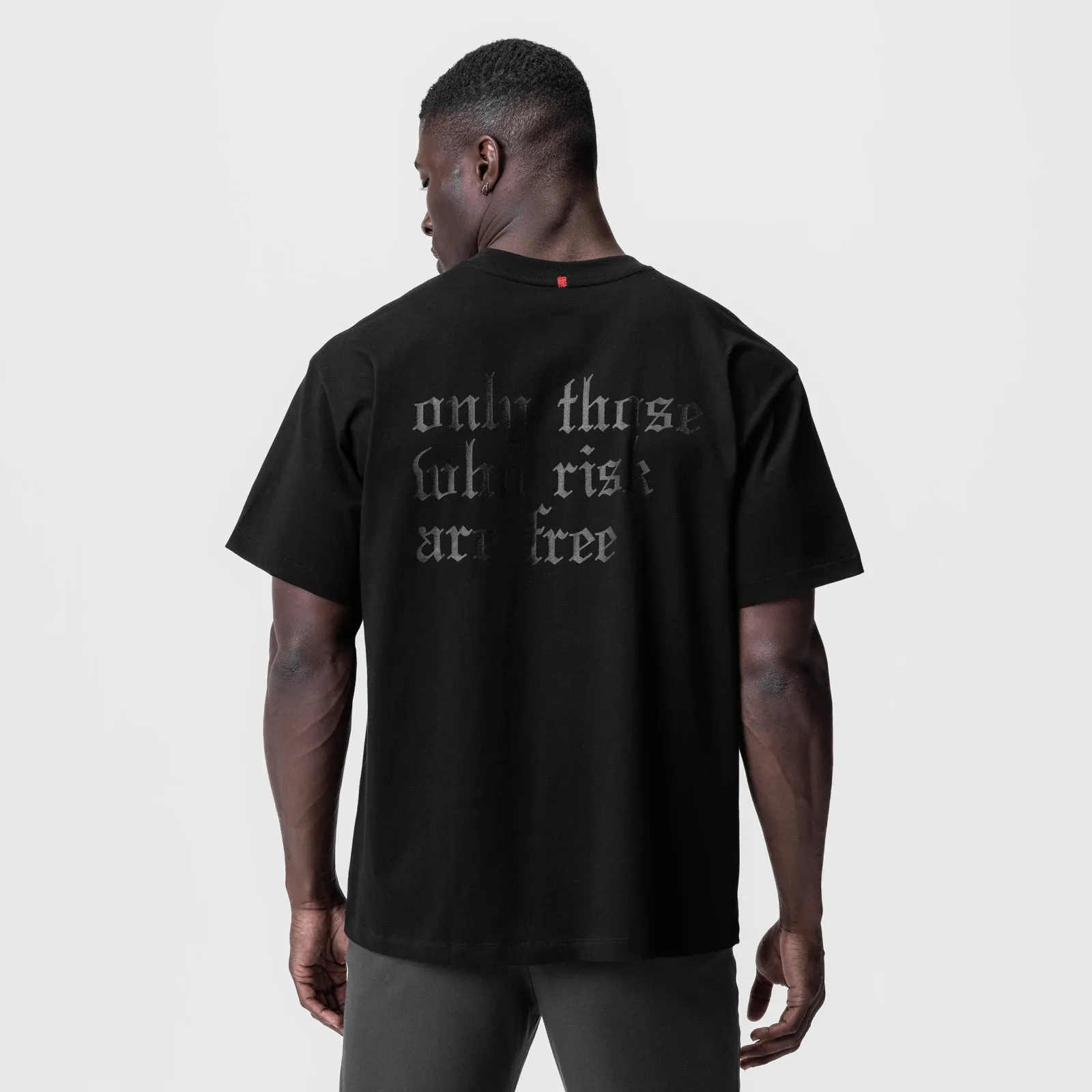 0797. Tech Essential? Relaxed Tee - Black/Black "OTWR" Circular Knit Design Recycled Polyester Blend
