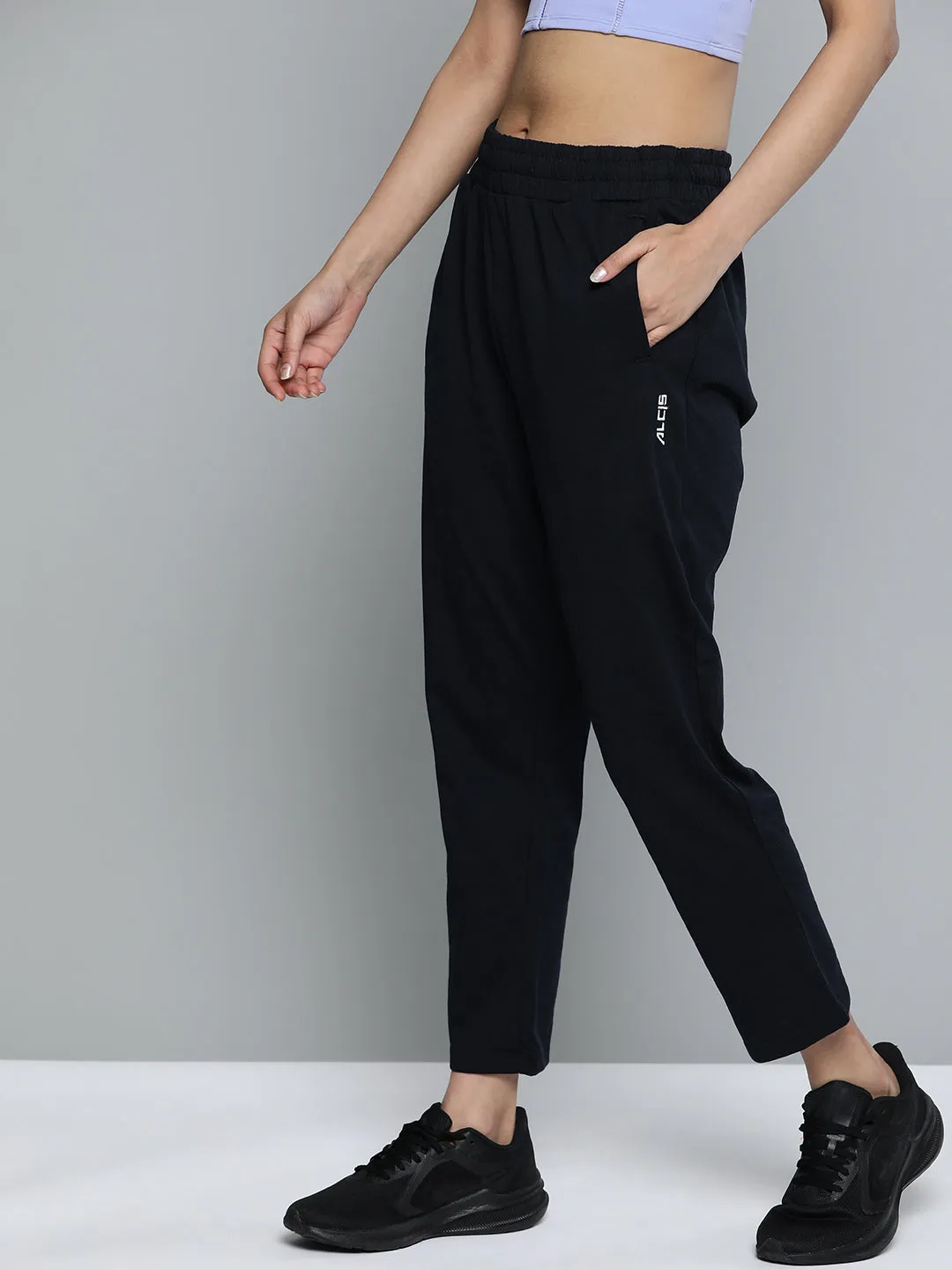 Trendy Waist TaglessComfort Alcis Women Navy Blue Solid Bootcut Track Pants