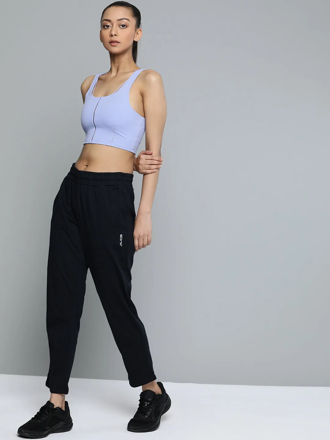 Machine washable Mid-rise fit Alcis Women Navy Blue Solid Bootcut Track Pants