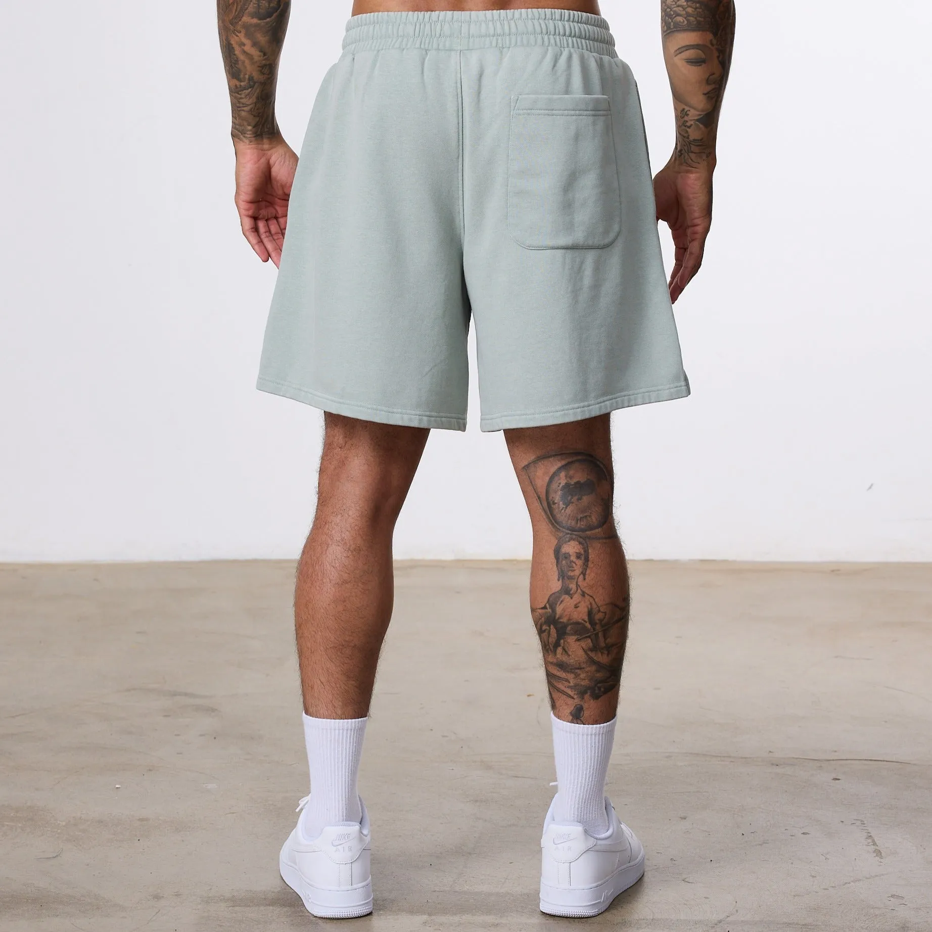 Vanquish Better Than Yesterday Washed Green Sweat Shorts Fun Design Eco Friendly Fabric