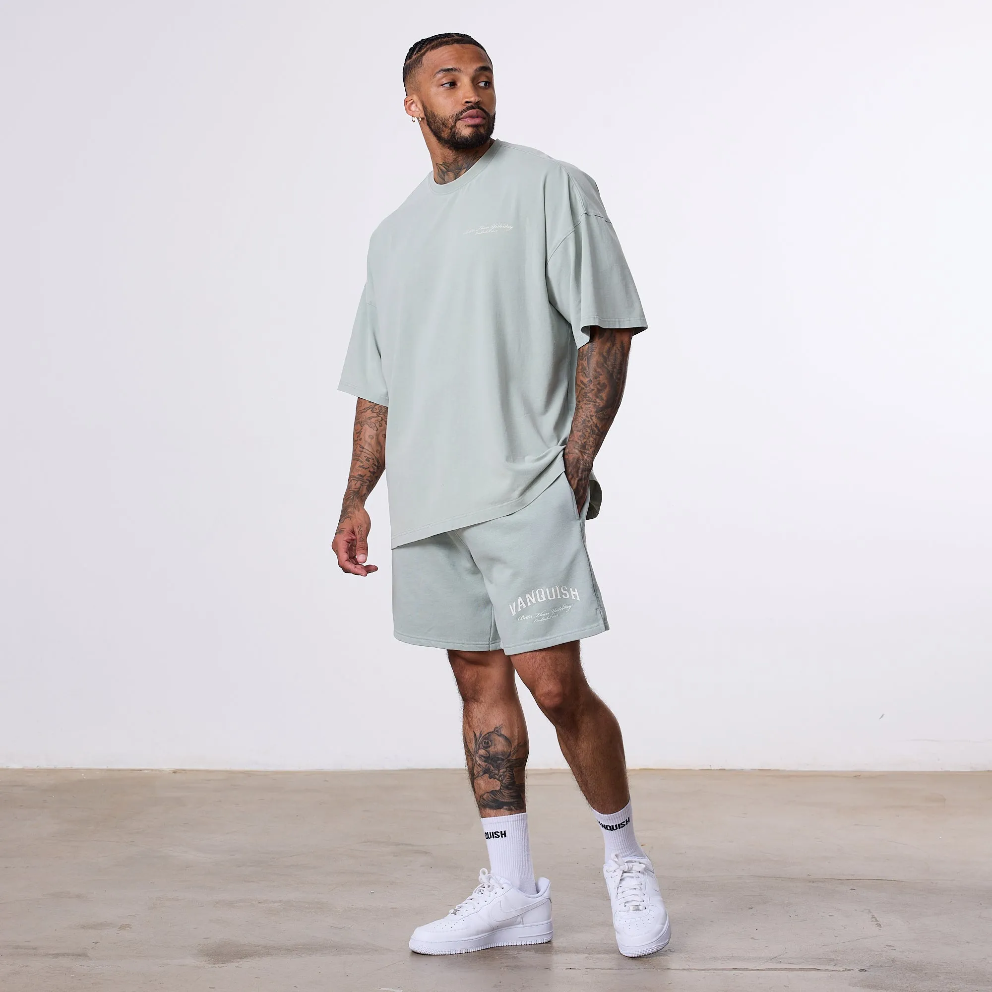 Vanquish Better Than Yesterday Washed Green Sweat Shorts Father's Day gift Trend Essential