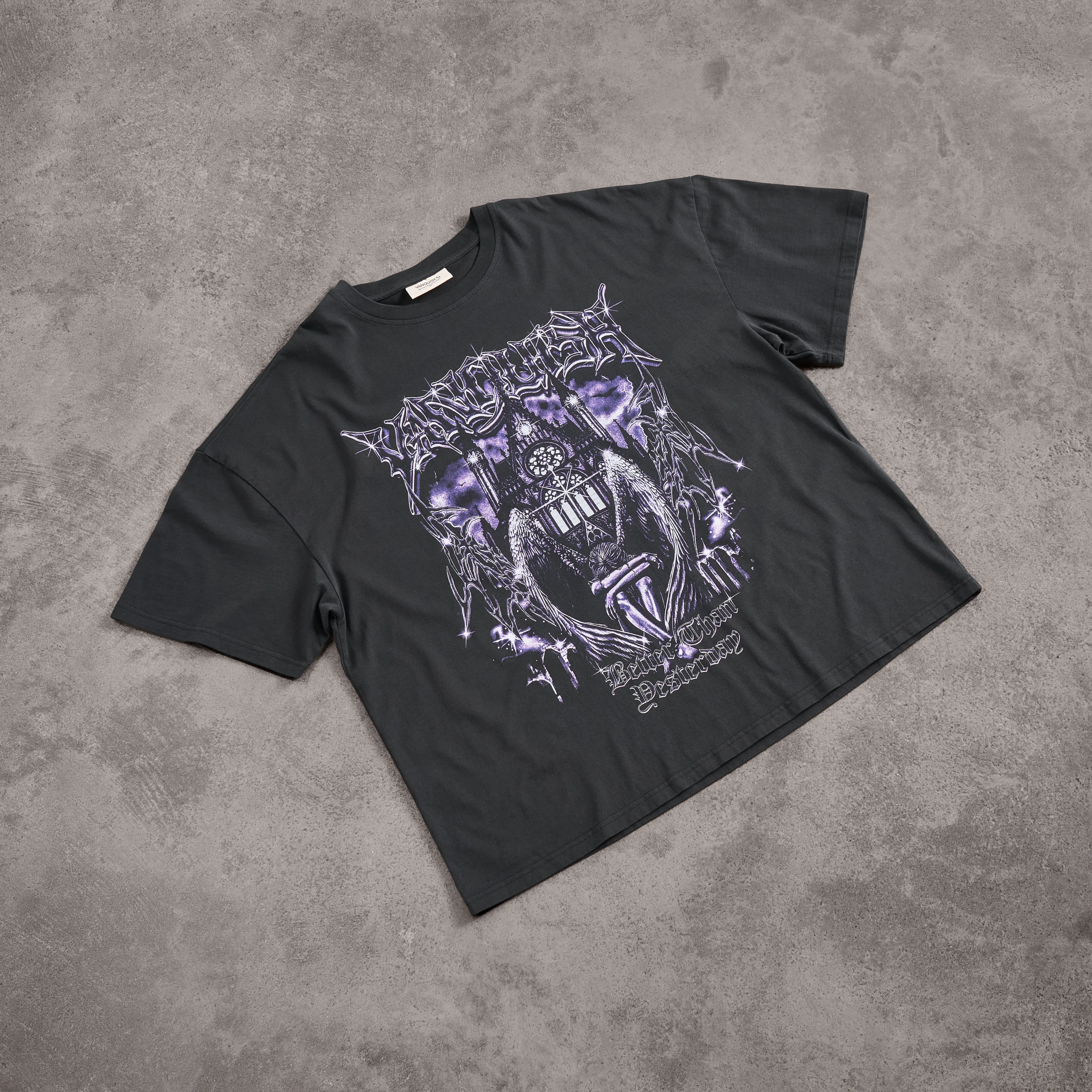 High Density Weave Easy Fit Vanquish Obsidian Black Angel Oversized Boxy T Shirt