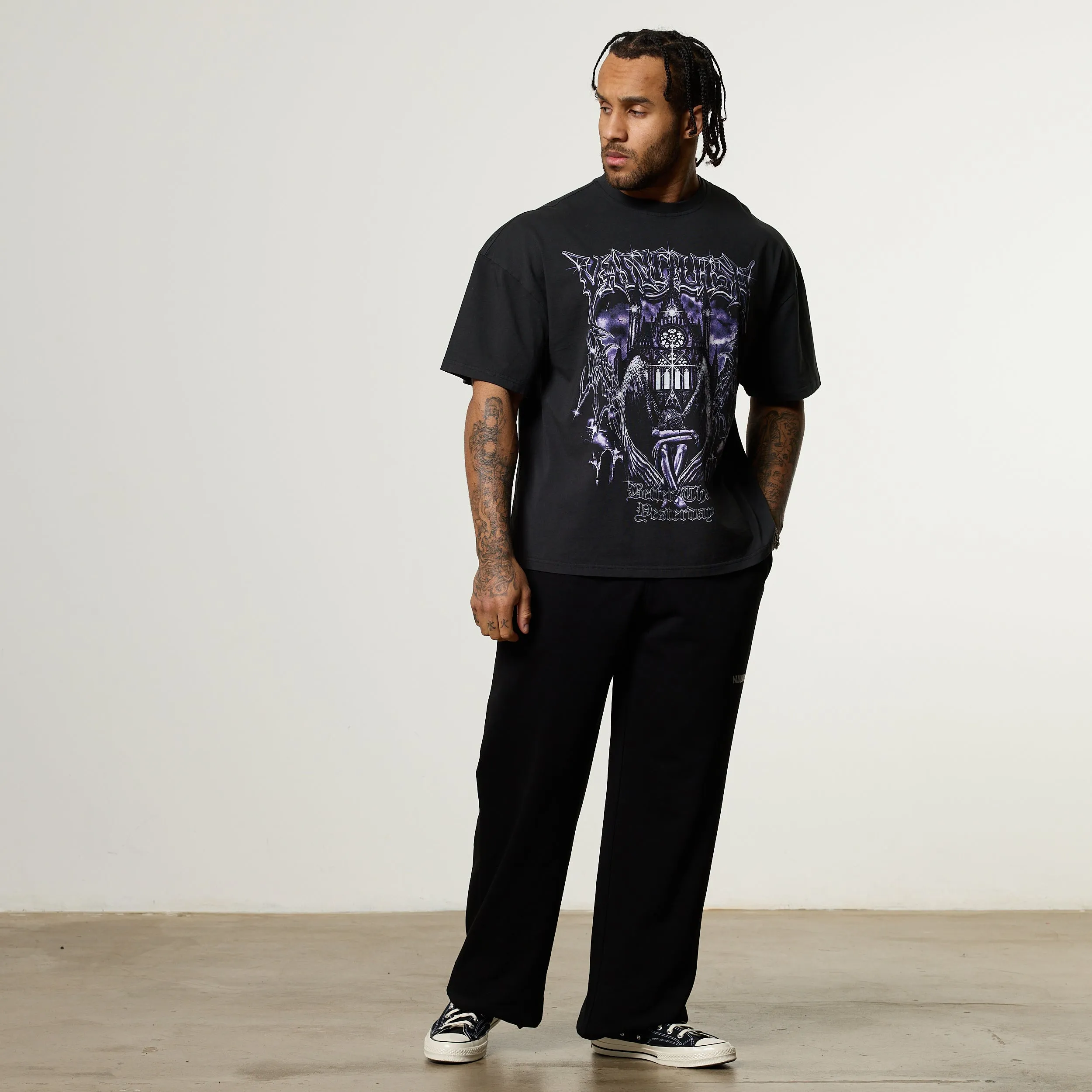 stain resistant coating V neck Vanquish Obsidian Black Angel Oversized Boxy T Shirt