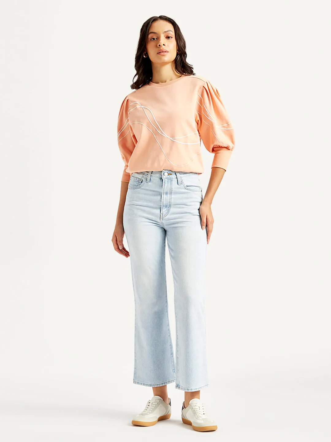 Creative Look Work Ready Lightweight Women's Blue Ribcage Cropped Bootcut Fit High Rise Jeans