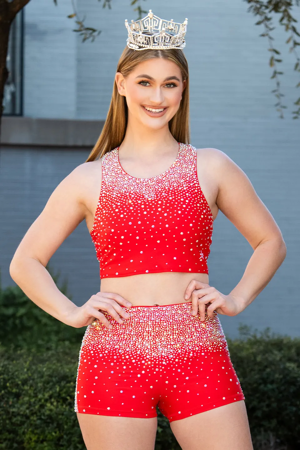 Crystal Couture Sport Tank in Red AntiBacterialTextile RecycledPolyester