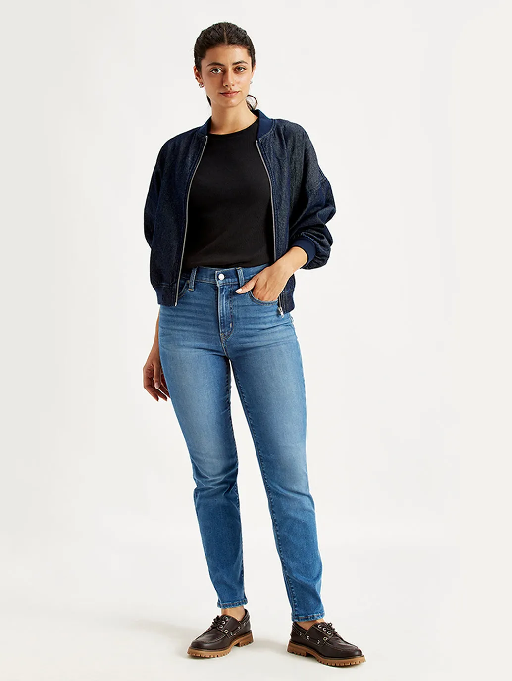 Outdoor Casual Smooth Breathable Women's 724 Blue Straight Fit High Rise Jeans