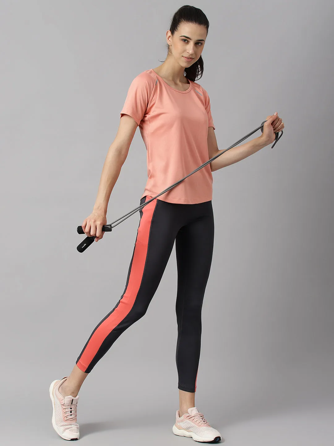 Comfort Base Ultra Basic Alcis Women Printed Charcoal Colour Blocked Anti-Static Slim-Fit Full-Length Sports Tights
