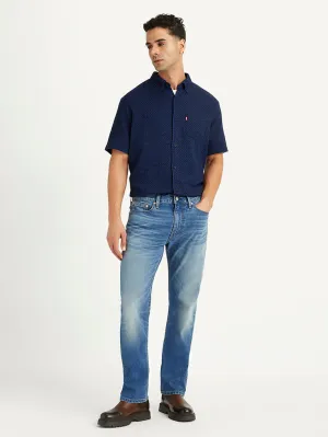 Crosshatch Stitching Men's 513 Blue Slim Straight Fit Mid Rise Jeans