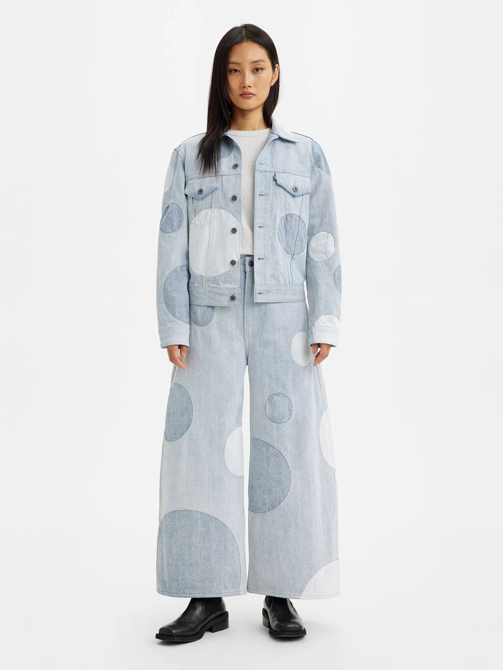 Stain Release Finish Women's Blue Barrel Loose Fit High Rise Jeans