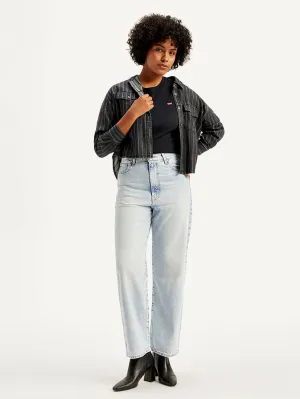 Sleek Option Women's Light Blue Ribcage Straight Ankle Fit High Rise Jeans