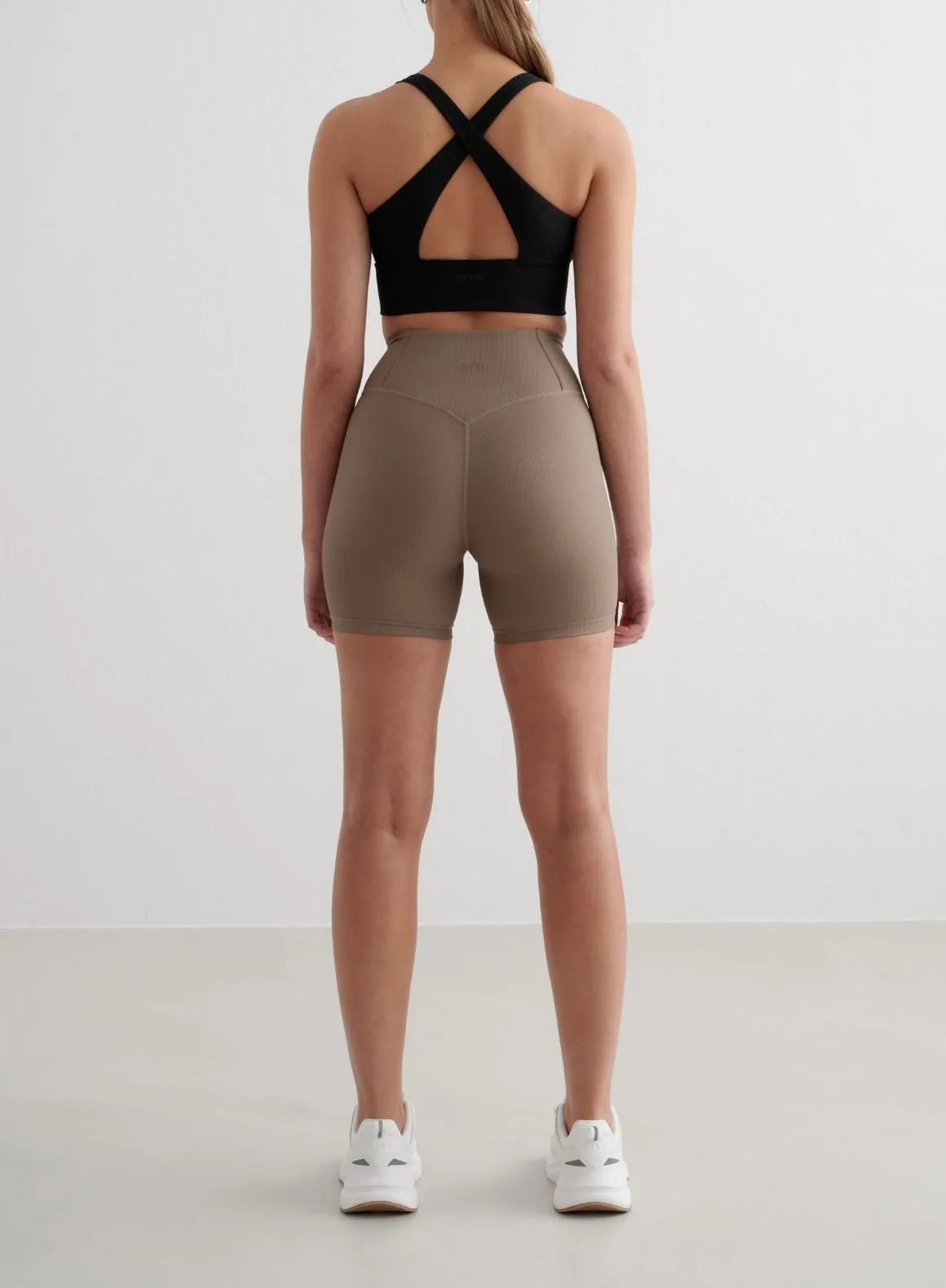 Nougat Ribbed Performance Midi Biker Shorts ZipperedSecurity