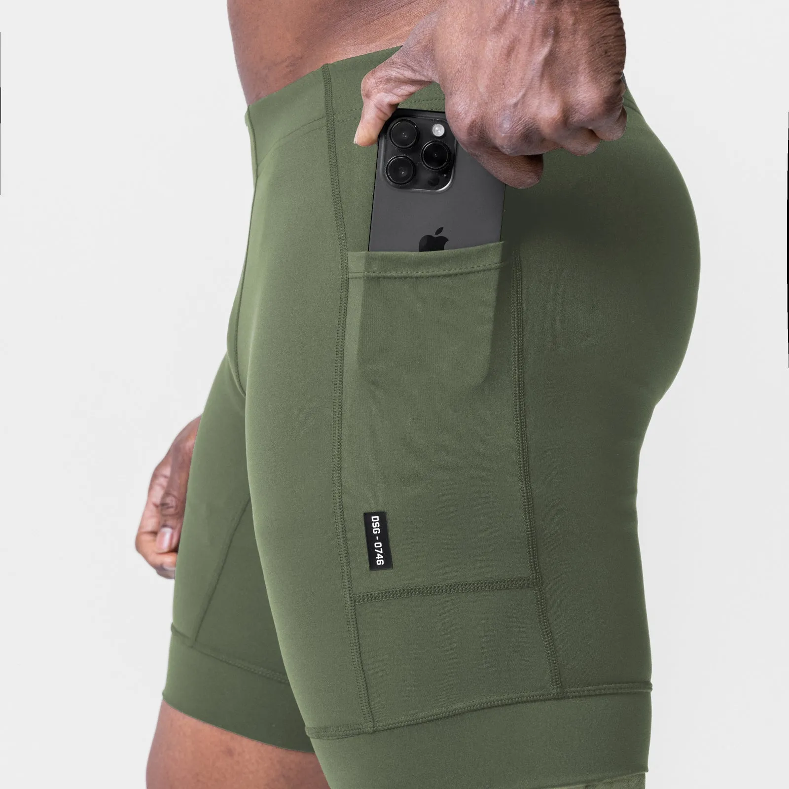 checked shorts 0746. WarpFlexx? Side Pocket 1/2-Length Legging - Olive