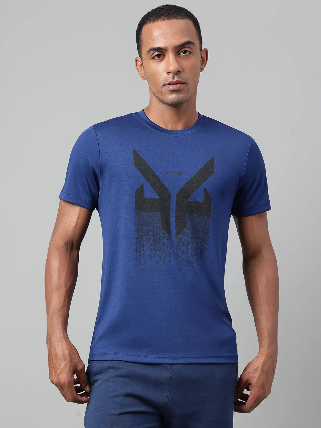 Alcis Men's Printed Navy Anti-Static Drytech  Slim-Fit Training Tee Seamless construction