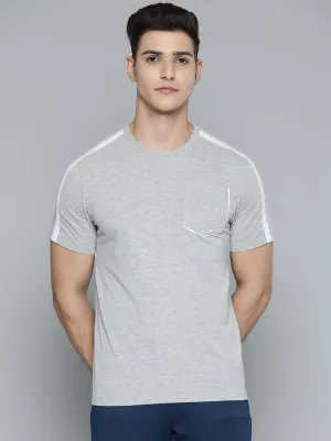 Alcis Men Grey Melange Pocket Detailing T-shirt CompressionFreeCuffs Festival Air