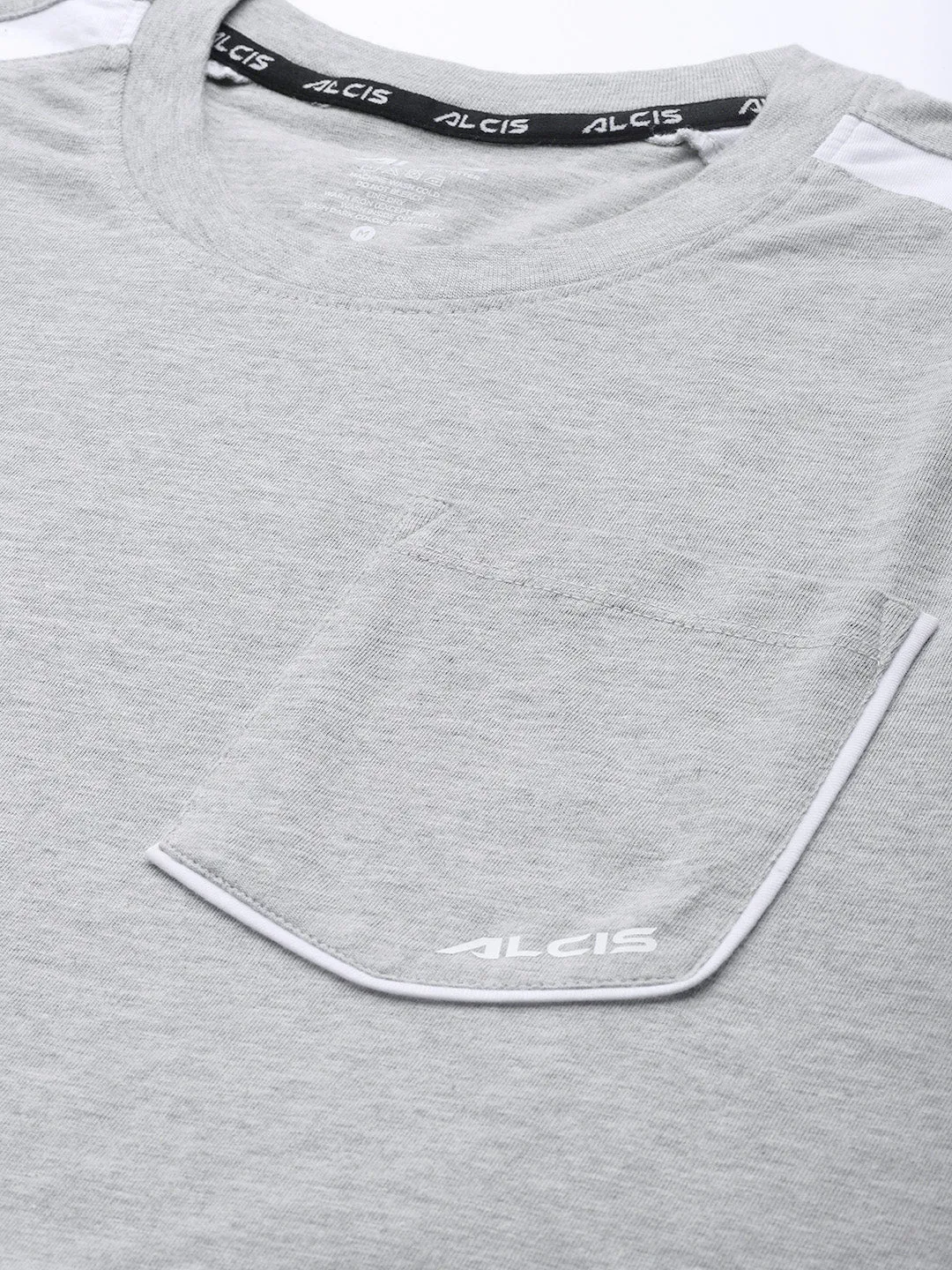 Flexible Fabric Blend OdorResistant Material Alcis Men Grey Melange Pocket Detailing T-shirt