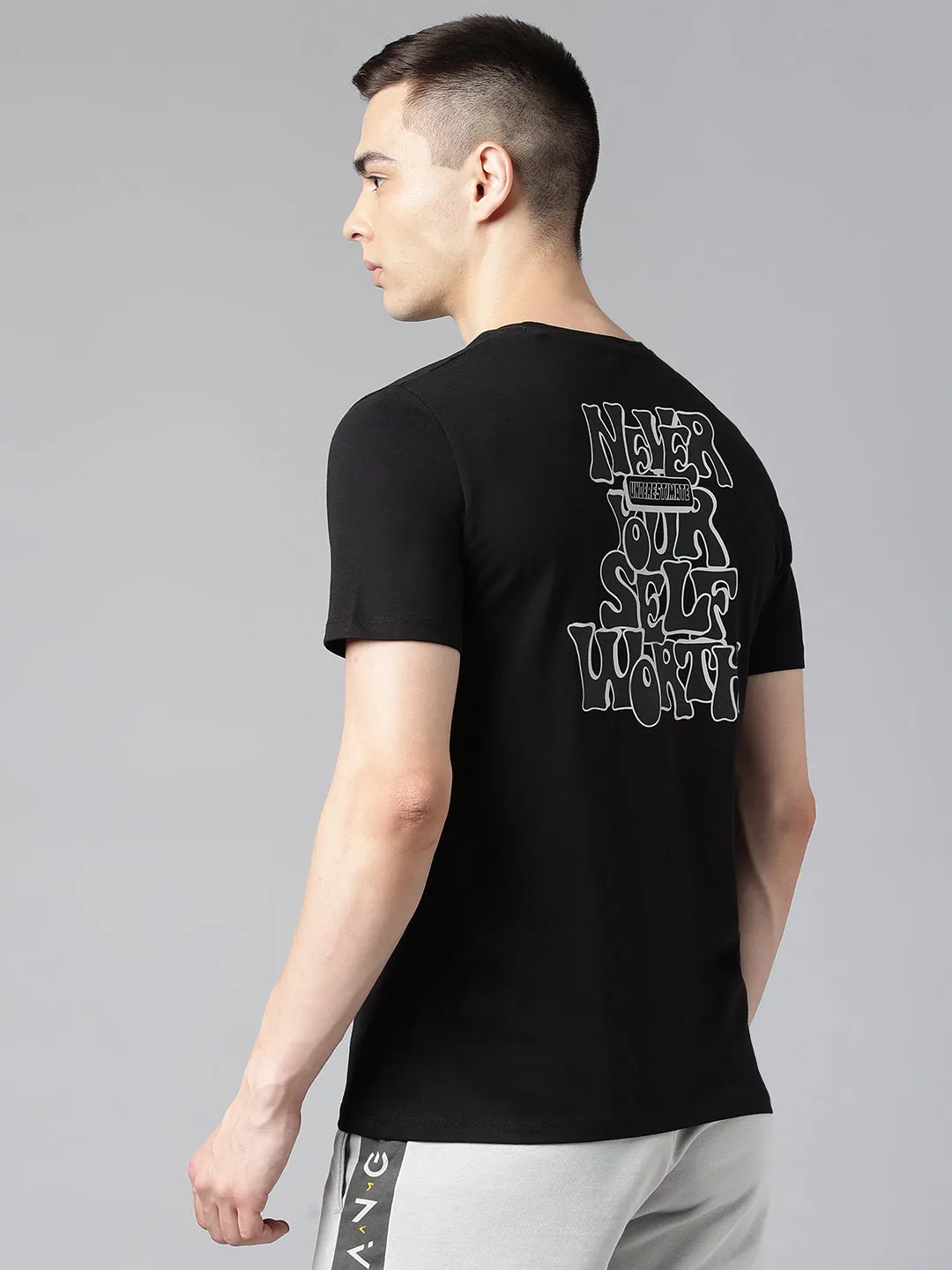 Trend Glow Alcis Men's Printed Black Soft-Touch Regular-Fit Athleisure T-Shirt