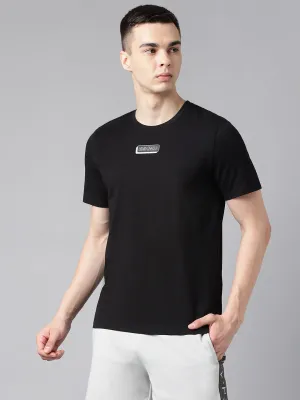 Alcis Men's Printed Black Soft-Touch Regular-Fit Athleisure T-Shirt AntiSnagFabric AntibacterialFinish