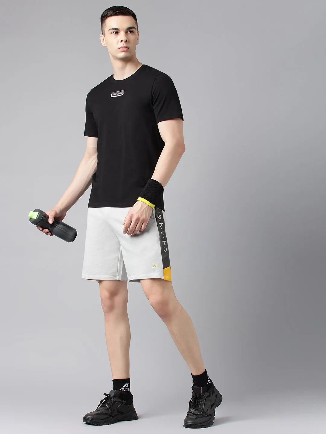 Stage Soul LightweightWeave Alcis Men's Printed Black Soft-Touch Regular-Fit Athleisure T-Shirt