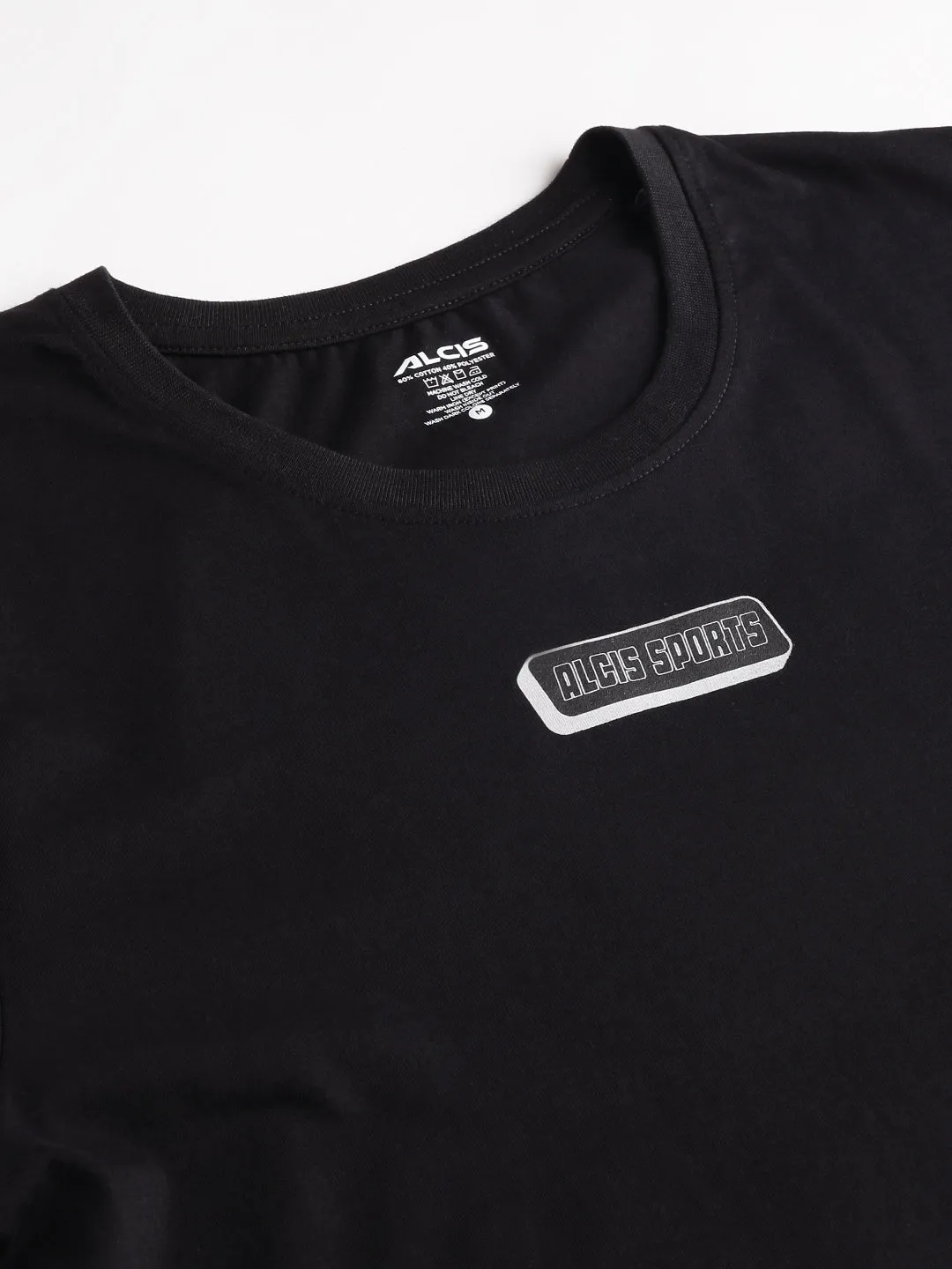Alcis Men's Printed Black Soft-Touch Regular-Fit Athleisure T-Shirt QuickReleaseFastenings QuickDryDesign