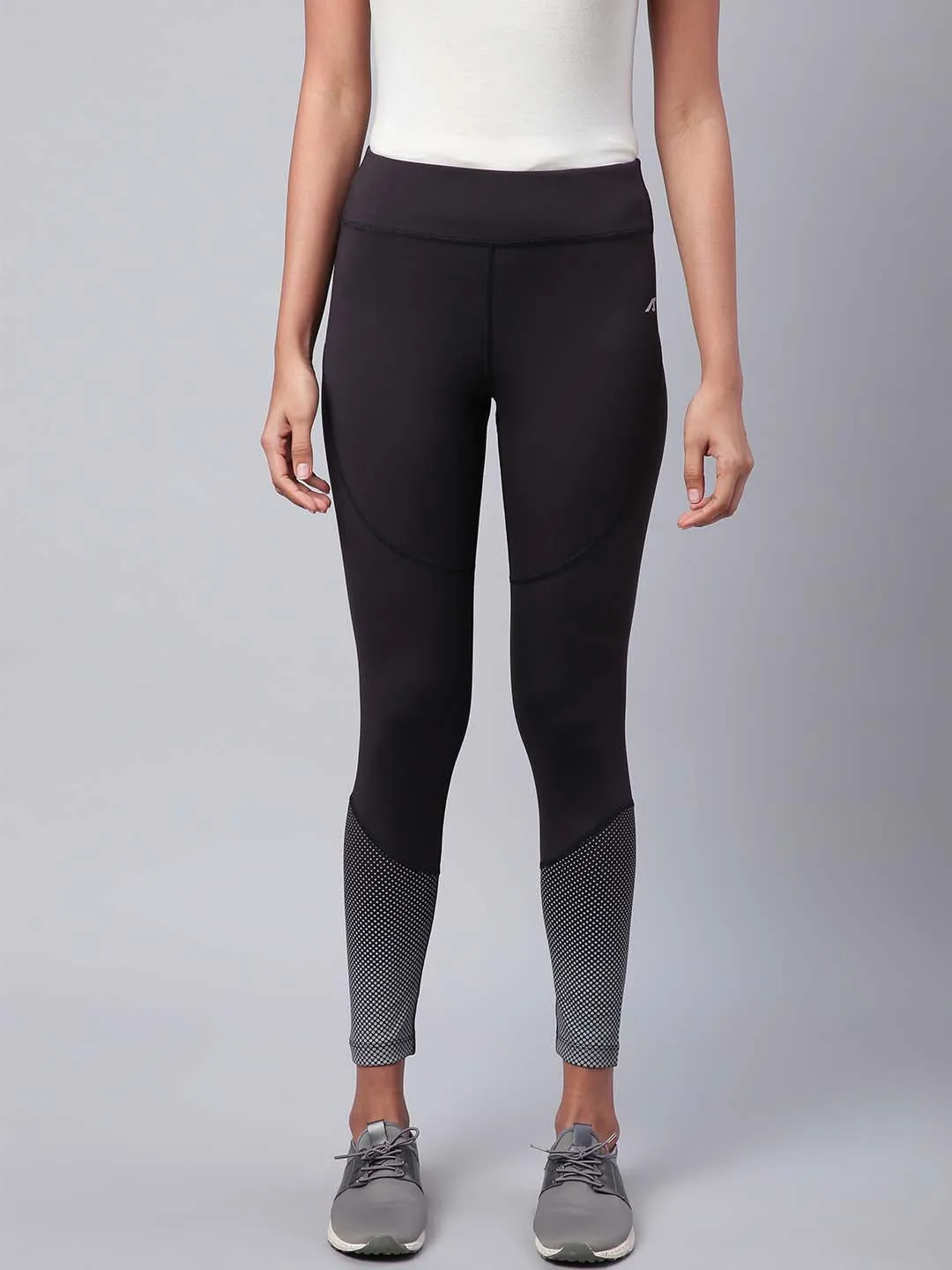 Pro Athlete Breathable Fabric Hypoallergenic Lining Alcis Women Black Grey Drytech  Printed Cropped Training Tights