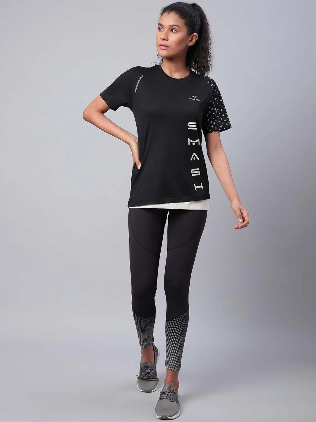 High Waist Summer Wear Fitness Lover Durable Stitch Alcis Women Black Grey Drytech  Printed Cropped Training Tights