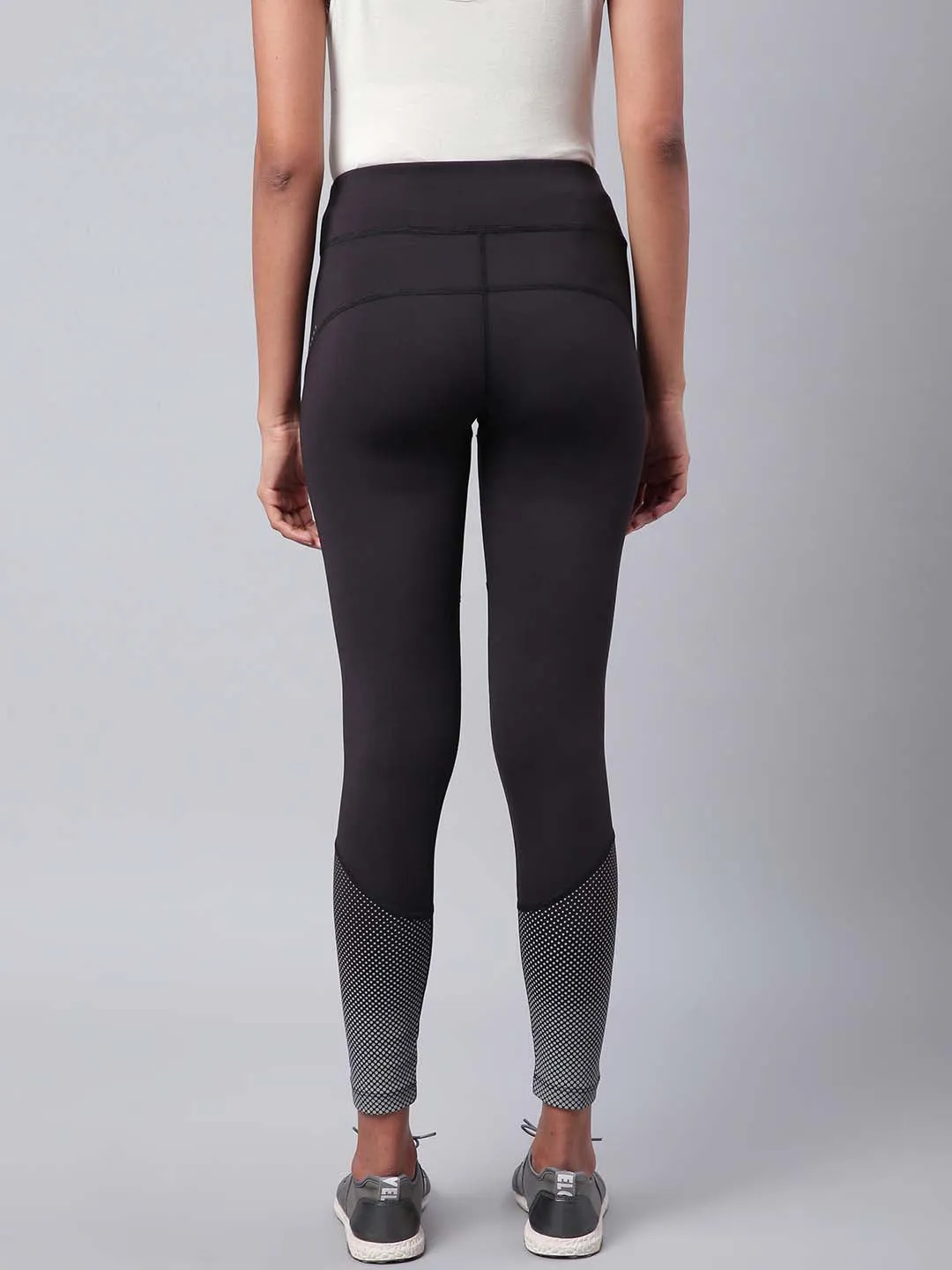 Alcis Women Black Grey Drytech  Printed Cropped Training Tights Evening Walk Anti Odor