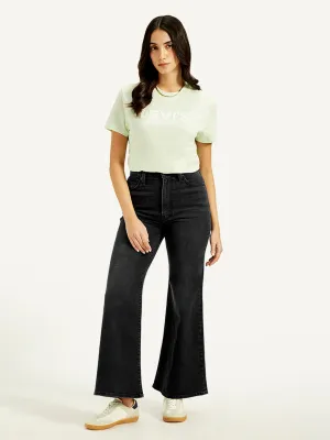 Lightweight Feel Belt Loop Reinforcement Women's Black Ribcage Bell Bottom Wide Leg Fit High Rise Jeans