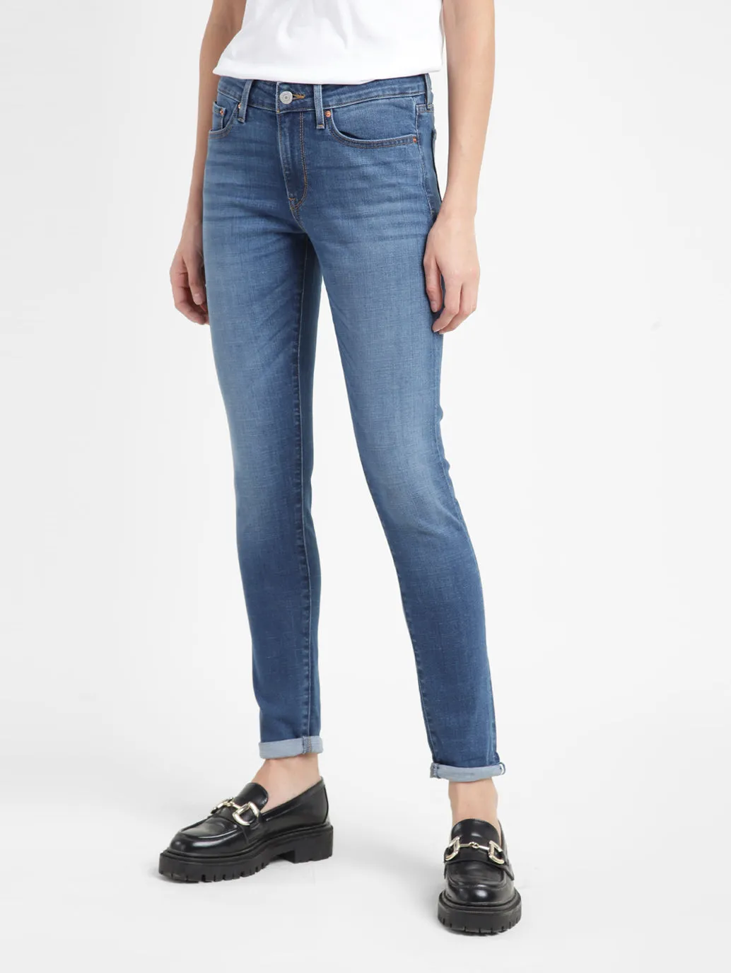 Women's 711 Blue Skinny Fit Mid Rise Jeans Durable Rivet Hardware