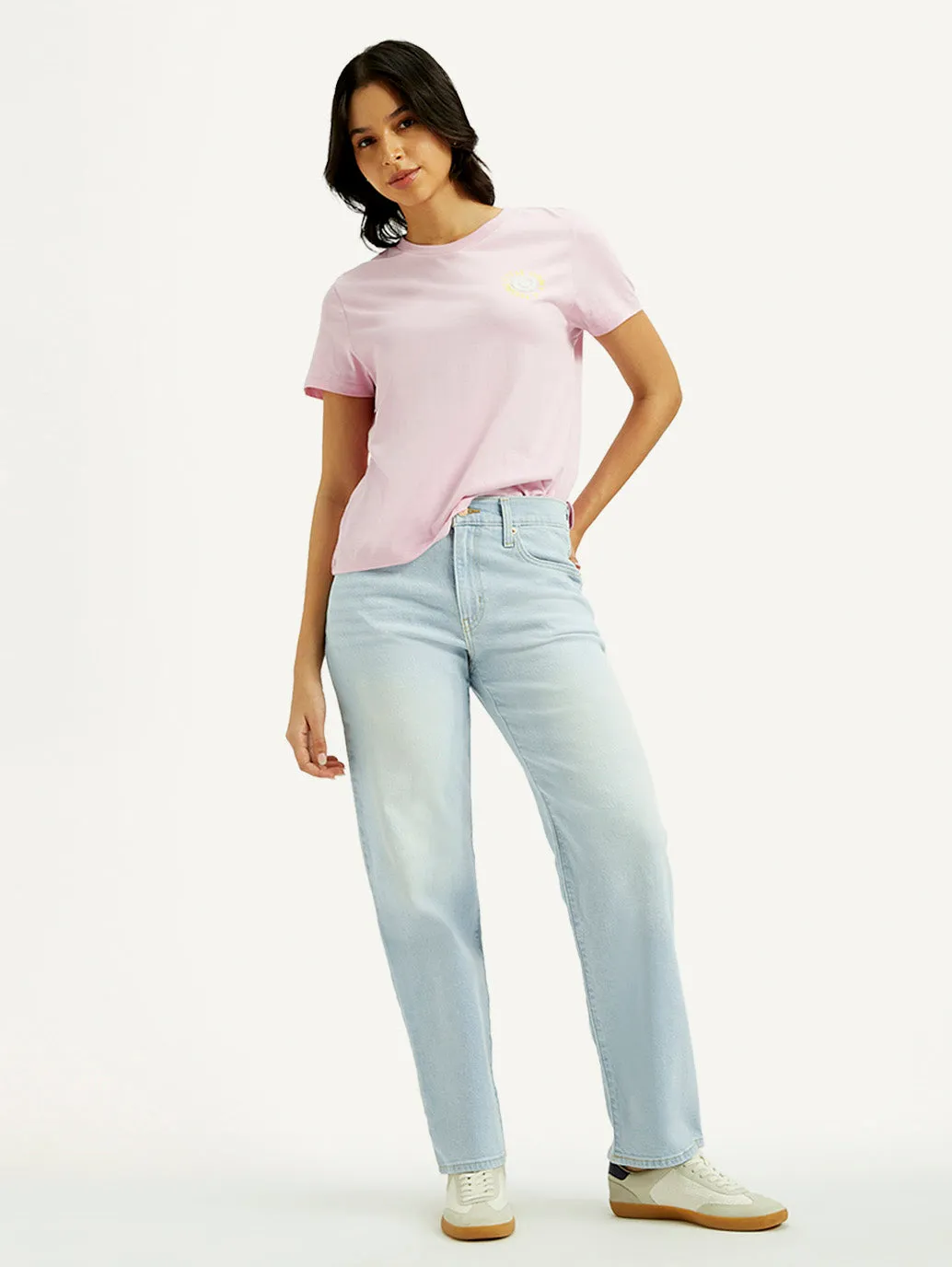 Subtle Detail Colorfast Dyeing Method Women's 94 Light Indigo Baggy Fit Mid Rise Jeans