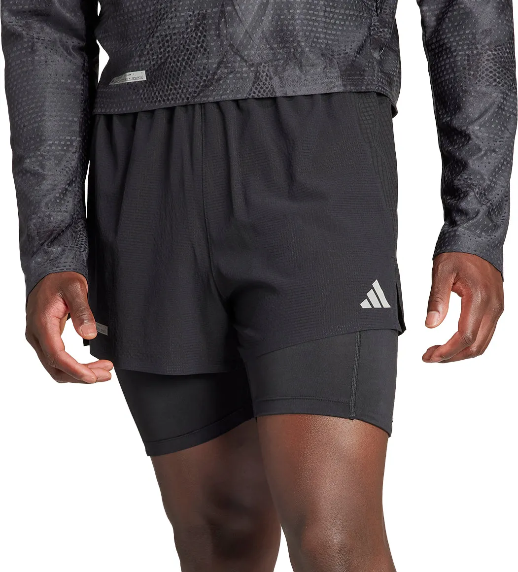 Side Pockets adidas Ultimate 2 In 1 Mens Running Shorts - Black
