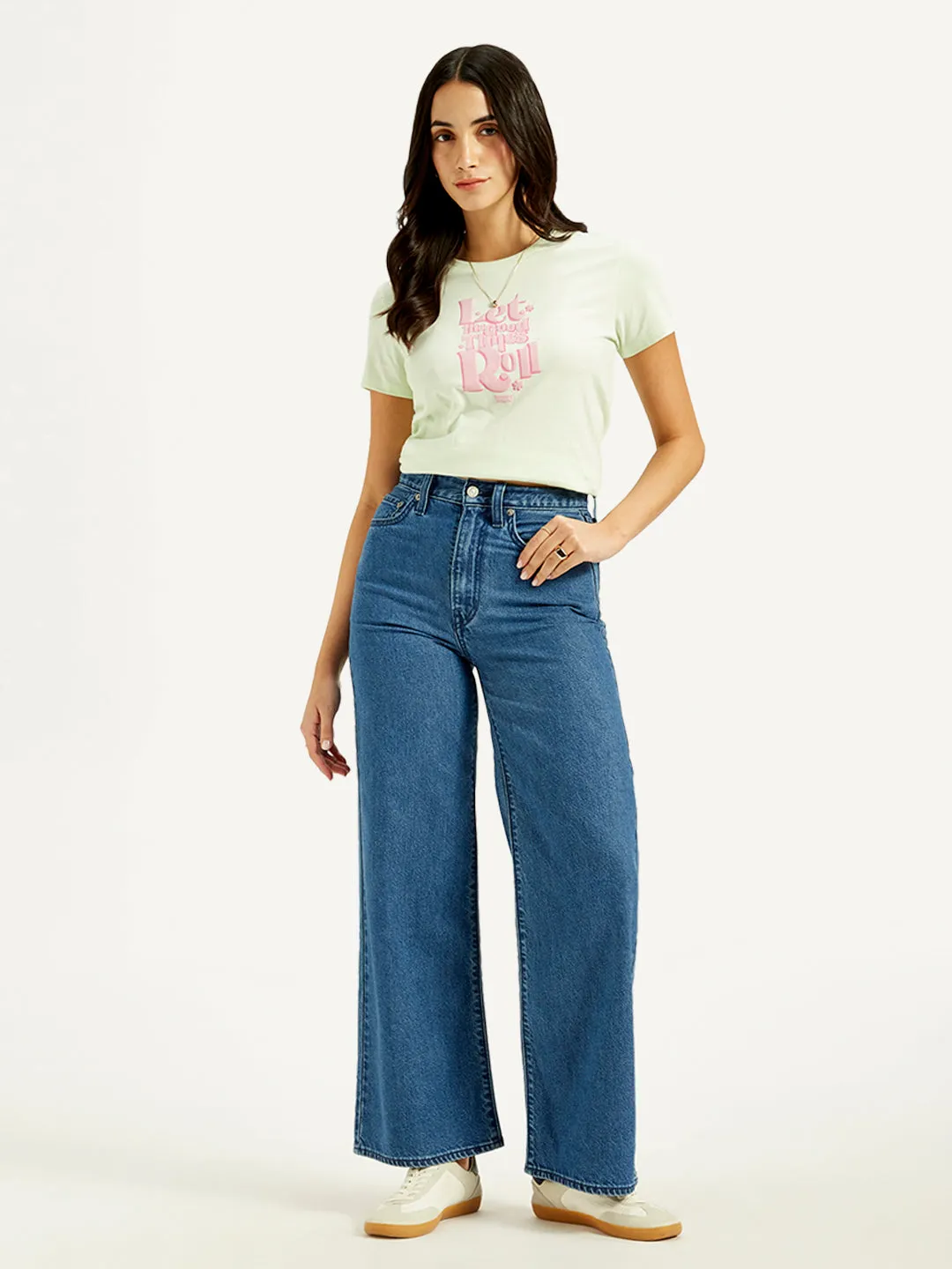 Daily Wear Summer Vibes Music Event Women's Blue Ribcage Bell Bottom Wide Leg Fit High Rise Jeans