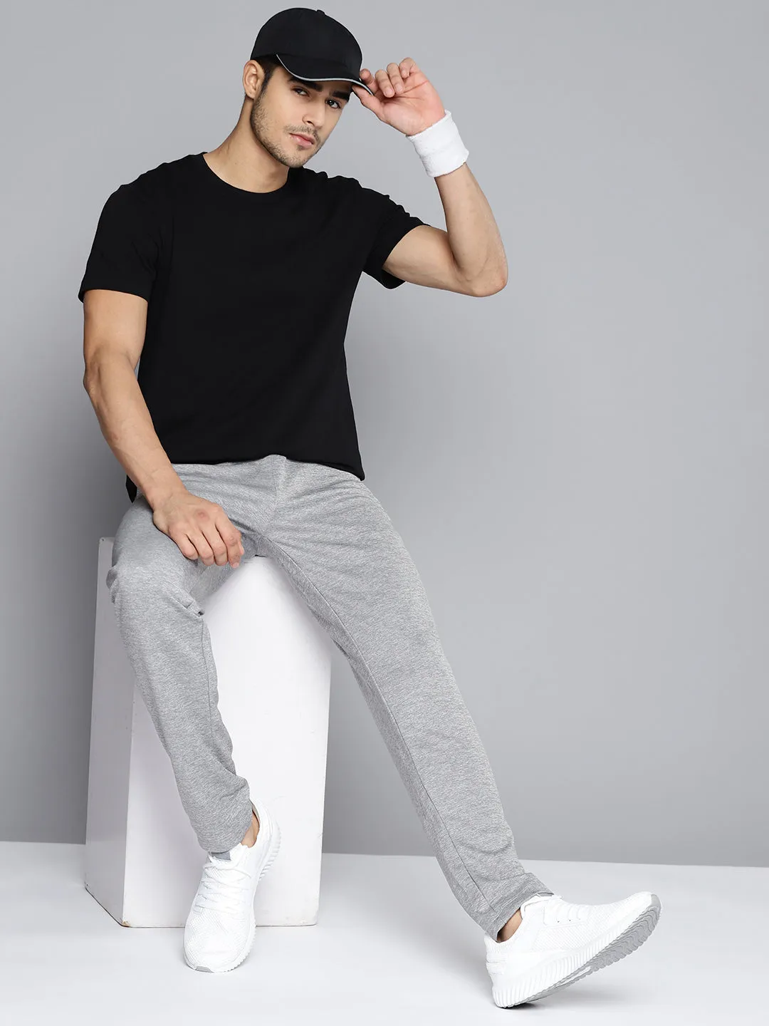 Alcis Men Grey Melange Solid Slim Fit Track Pants Recycled fibers