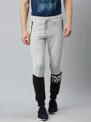 Alcis Men Grey Melange Black Colourblocked Slim Fit Joggers Adjustable Drawcord