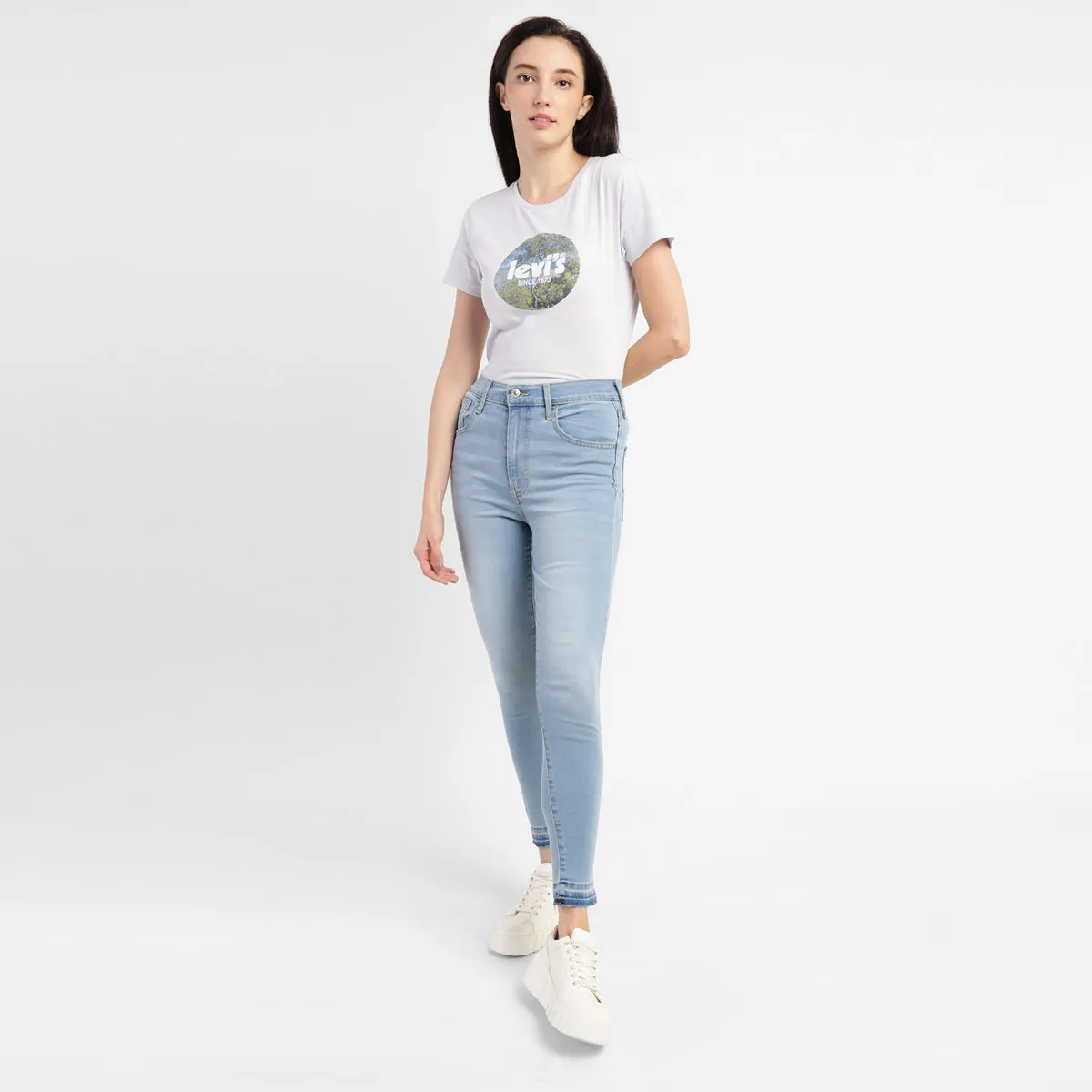 Women's Blue Mile High Wide Leg Fit High Rise Jeans Cropped length