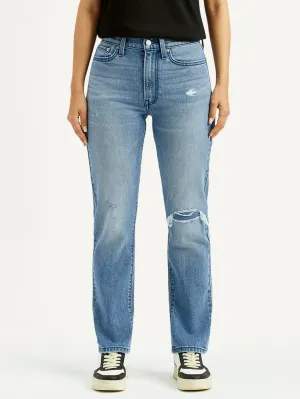 Women's Light Blue Wedgie Straight Fit Mid Rise Jeans Modern Appeal Friction Free Inner Lining