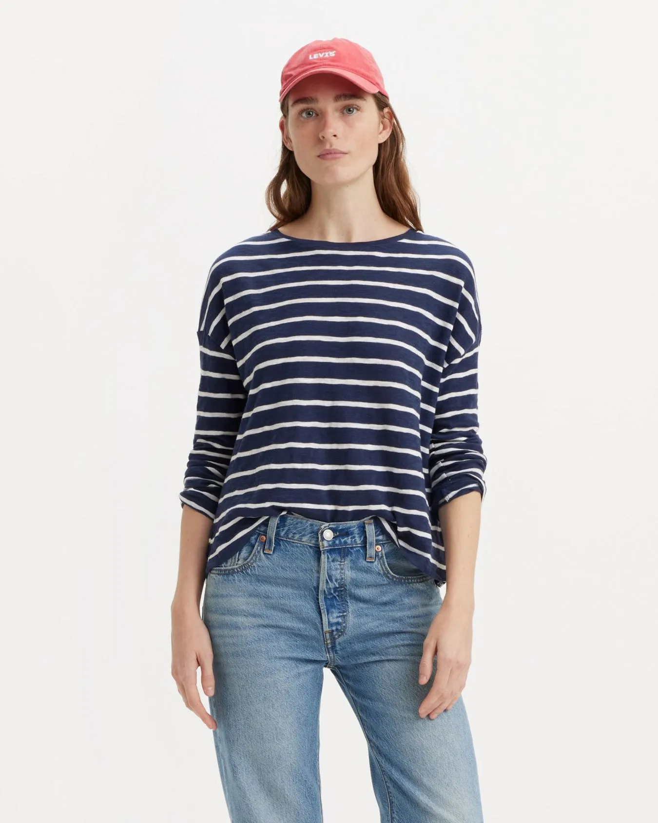 Levi's? Womens Margot Long Sleeve Tee - Saint Stripe Naval Academy Slim Sunny Vibes Festival Outfit Classic Wear Street Fashion