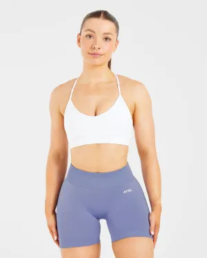 Essential V Neck Strappy Sports Bra - White Post Workout Recovery Design