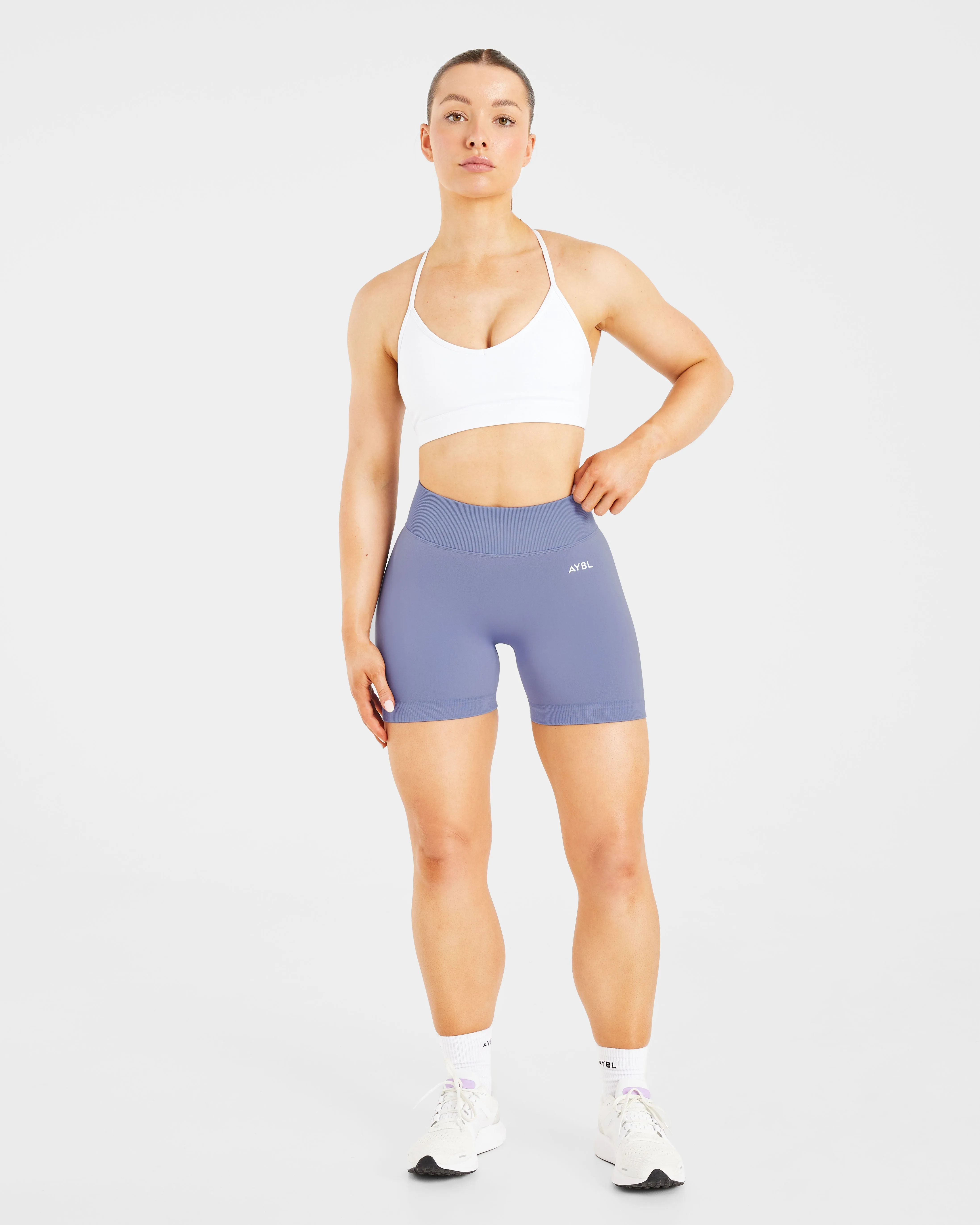 Compression fit seams Essential V Neck Strappy Sports Bra - White