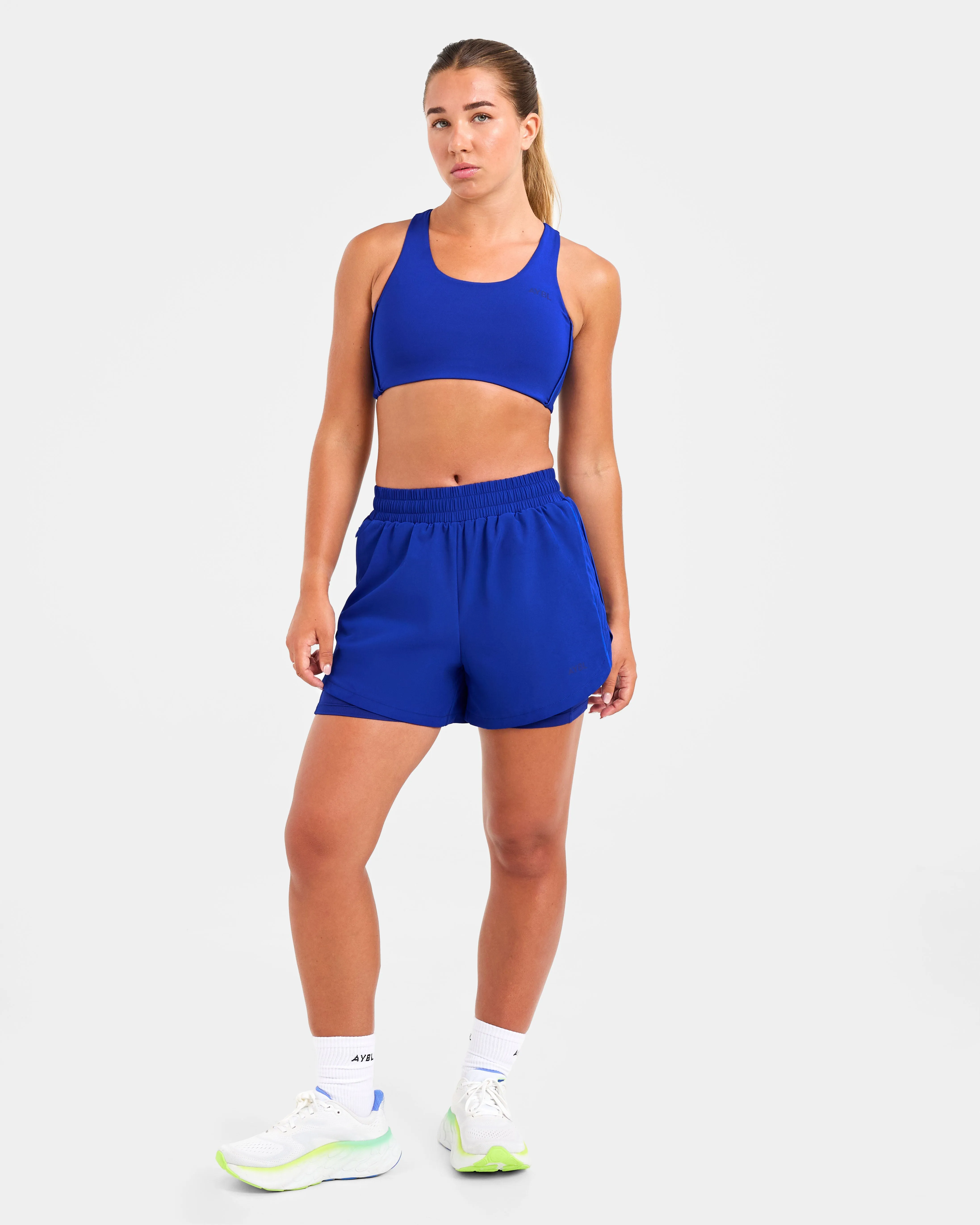 Run Sports Bra - Cobalt Ribbed waistband seams Comfortable